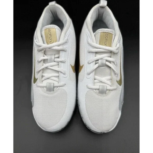 NEW Nike IsoFly Basketball Shoes White Metallic Gold Grey Big Kid's Size 7Y - Picture 2 of 14
